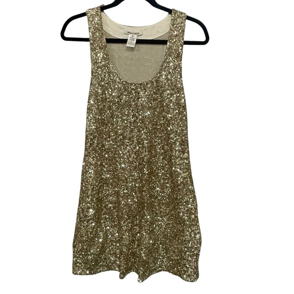 Alice & Olivia Gold Sequin Tank Top Dress Medium Cocktail Nightclub Dance - Picture 1 of 5
